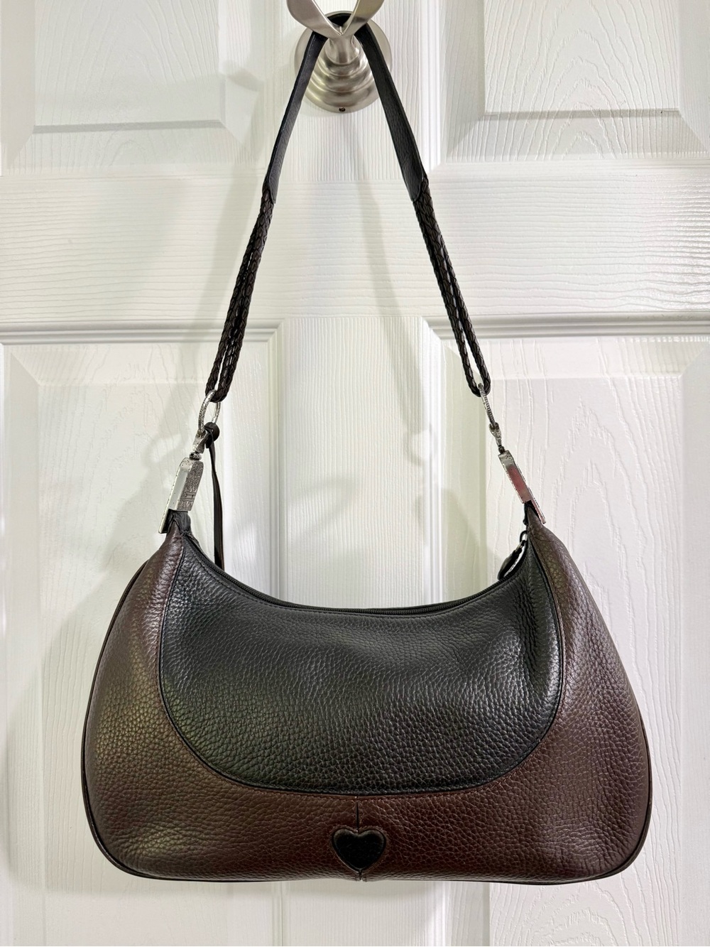 Brighton Brown and Black Pebble Leather Shoulder Bag with Decorative Accents